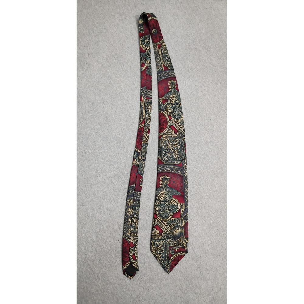 Rooster West End Collection Silk Tie Burgundy Blue Gold Baroque Medallion 3.75" - Picture 2 of 7